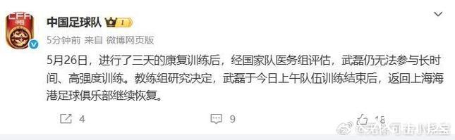 武磊返回俱乐部继续恢复 大概率无缘国足18强赛